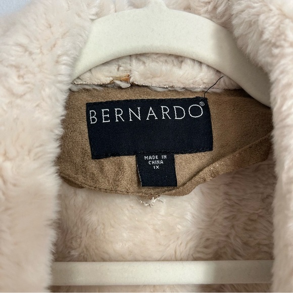 Bernardo Women's Tan Faux Suede Fur Lined Shearling Open Front Coat Size 1X - Picture 3 of 7